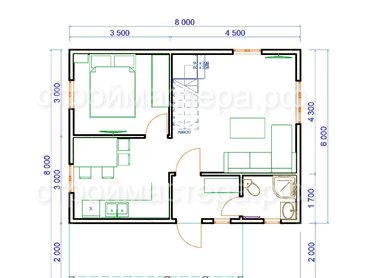 Каркасный дом 6х8м с террасой 2х6м